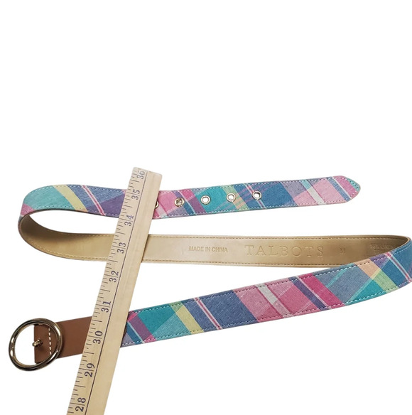 Talbots Pastel Madras Plaid and Leather Belt - Picture 10 of 10